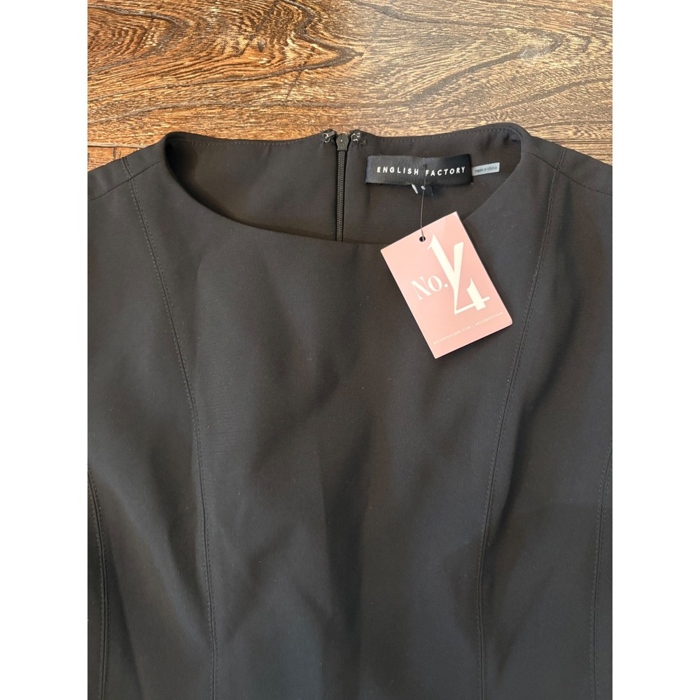 English Factory Flare Mini Dress Womens S Black Crepe Short Sleeve Fit Flare NWT - Picture 6 of 8